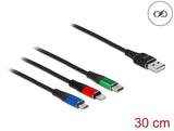 Delock USB Ladekabel 3 in 1 Typ-A zu Lightning™ / Micro USB / USB Type-C™ 30 cm 3-farbig