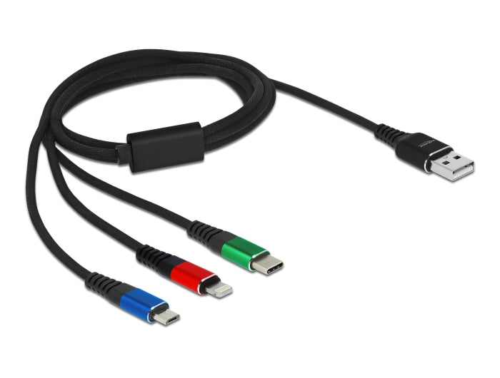 Delock USB Ladekabel 3 in 1 Typ-A zu Lightning™ / Micro USB / USB Type-C™ 1 m 3-farbig