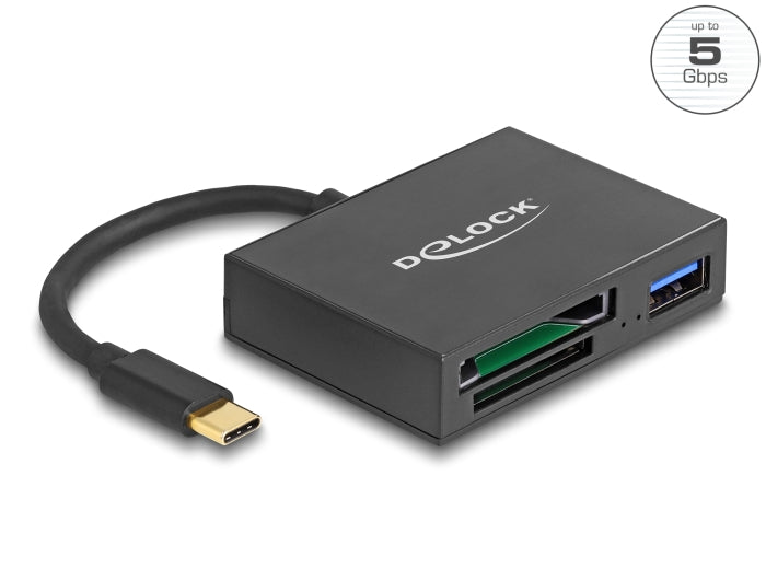 Delock USB-C™ Card Reader für XQD und SD Speicherkarten + USB 5 Gbps Typ-A Port