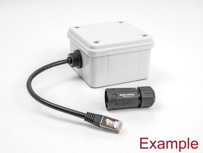 Delock Kabel RJ45 Stecker zu RJ45 Buchse Cat.6A zum Einbau mit M20 Gewinde und Gehäuse IP68 staub- und wasserdicht 25 cm schwarz