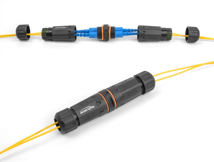 Delock LWL Kabelverbinder SC Duplex Buchse zu SC Duplex Buchse APC mit M20 Gewinde IP68 staub- und wasserdicht