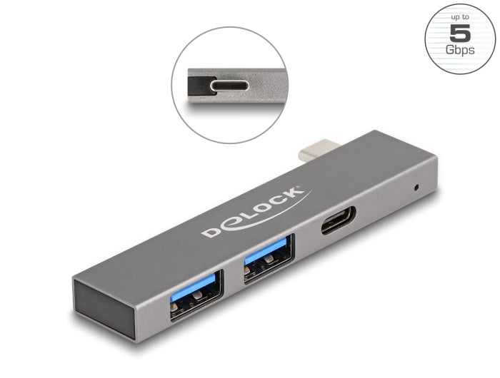Delock 3 Port Slim USB Hub mit USB Type-C™ zu 1 x USB 5 Gbps USB Type-C™ + 2 x USB 5 Gbps Typ-A