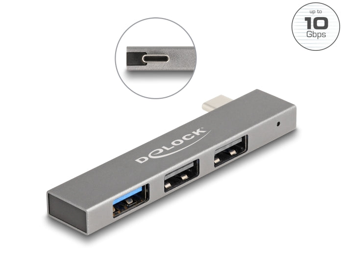 Delock 3 Port Slim USB Hub mit USB Type-C™ zu 1 x USB 10 Gbps USB Typ-A + 2 x USB 2.0 Typ-A