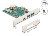 Delock PCI Express x1 Karte zu 1 x extern USB Type-C™ Buchse PD 30 W + 2 x extern USB Typ-A Buchse USB 5 Gbps