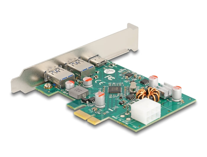 Delock PCI Express x1 Karte zu 1 x extern USB Type-C™ Buchse PD 30 W + 2 x extern USB Typ-A Buchse USB 5 Gbps