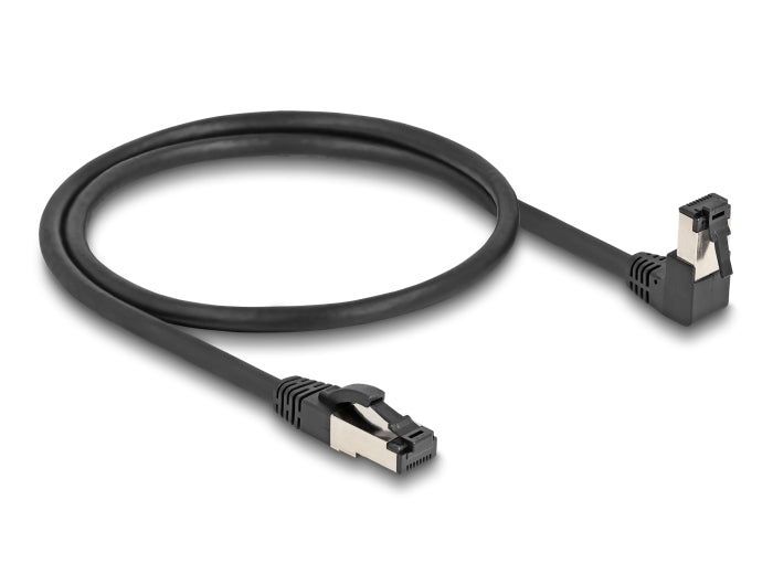 Delock RJ45 Netzwerkkabel Cat.8.1 S/FTP 90° unten gewinkelt / gerade 0,5 m schwarz