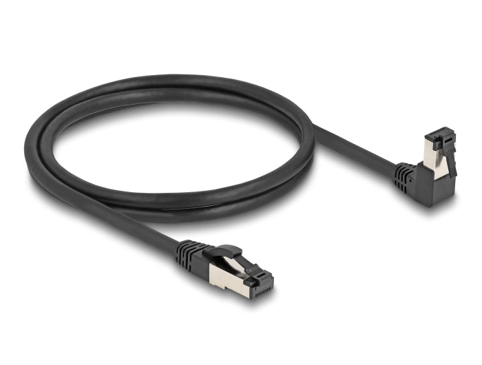 Delock RJ45 Netzwerkkabel Cat.8.1 S/FTP 90° unten gewinkelt / gerade 1 m schwarz