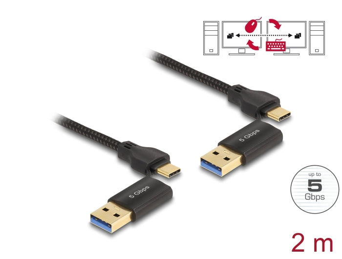 Delock USB Type-C™ 5 Gbps Data Link Kabel + KM Switch 2 m
