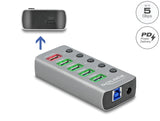 Delock USB 5 Gbps Hub mit 4 Ports + 1 Schnellladeport + 1 USB-C™ PD 3.0 Port mit Schalter und Beleuchtung