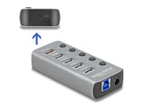 Delock USB 5 Gbps Hub mit 4 Ports + 1 Schnellladeport + 1 USB-C™ PD 3.0 Port mit Schalter und Beleuchtung