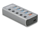Delock USB 5 Gbps Hub mit 4 Ports + 1 Schnellladeport + 1 USB-C™ PD 3.0 Port mit Schalter und Beleuchtung