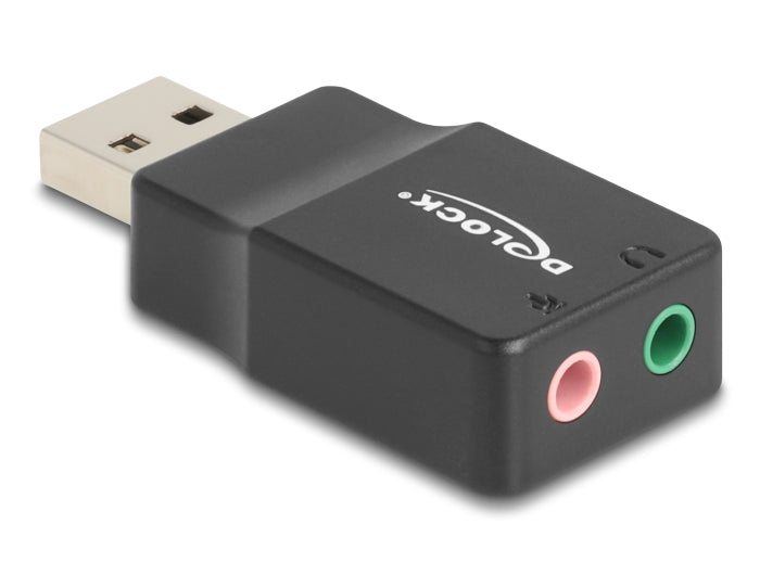 Delock Externe USB Soundkarte mit USB-A Stecker auf 2 x 3,5 mm Klinkenbuchse Plug & Play Audio Adapter schwarz