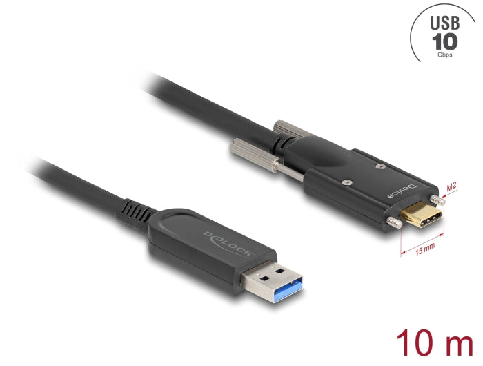 Delock Aktives Optisches Kabel USB 10 Gbps Typ-A Stecker zu USB Type-C™ Stecker mit Schrauben seitlich 10 m