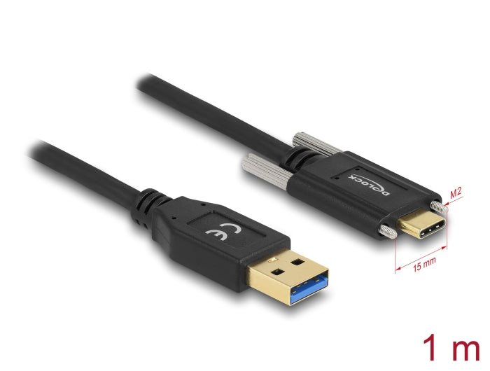 Delock USB 10 Gbps Kabel Typ-A Stecker zu USB Type-C™ Stecker mit Schrauben seitlich 1 m