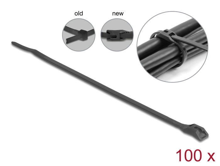 Delock Kabelbinder mit flachem Kopf L 370 x B 7,6 mm 100 Stück schwarz