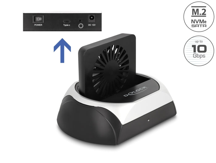 Delock USB 10 Gbps Dockingstation für 2.5″ / 3.5″ SATA HDD / SSD oder M.2 NVMe PCIe oder SATA SSD mit Lüfter