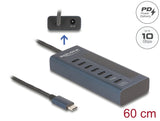 Delock USB 10 Gbps Hub mit 7 USB Type-C™ Ports davon 6 x Datenport + 1 x Daten und PD 20 Watt mit Leistungsanzeige