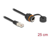 Delock Kabel RJ45 Stecker zu RJ45 Buchse Cat.6A zum Einbau mit M20 Gewinde und Verschlusskappe IP68 staub- und wasserdicht 25 cm schwarz
