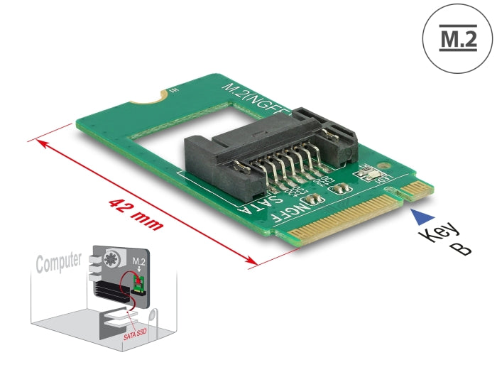 Delock Adapter M.2 Key B Stecker > SATA 7 Pin - Formfaktor 2242