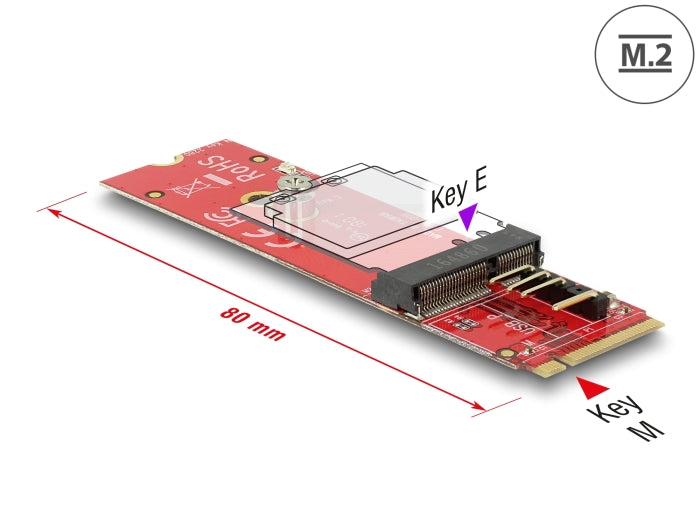 Delock Konverter M.2 Key M Stecker > M.2 Key E Slot für USB und PCIe Module