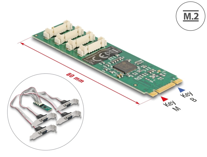 Delock M.2 Karte zu 4 x Seriell RS-232 DB9 mit Standard und Low Profile Slotblenden