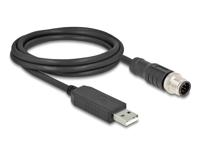 Delock M12 Serielles Anschlusskabel mit FTDI Chipsatz, USB 2.0 Typ-A Stecker zu M12 RS-232 Stecker A-kodiert 8 Pin 1,8 m schwarz