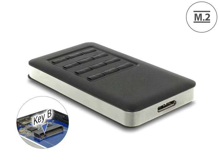 Delock Externes Gehäuse M.2 Key B 42 mm SSD > USB 3.0 Typ Micro-B Buchse mit Verschlüsselungsfunktion