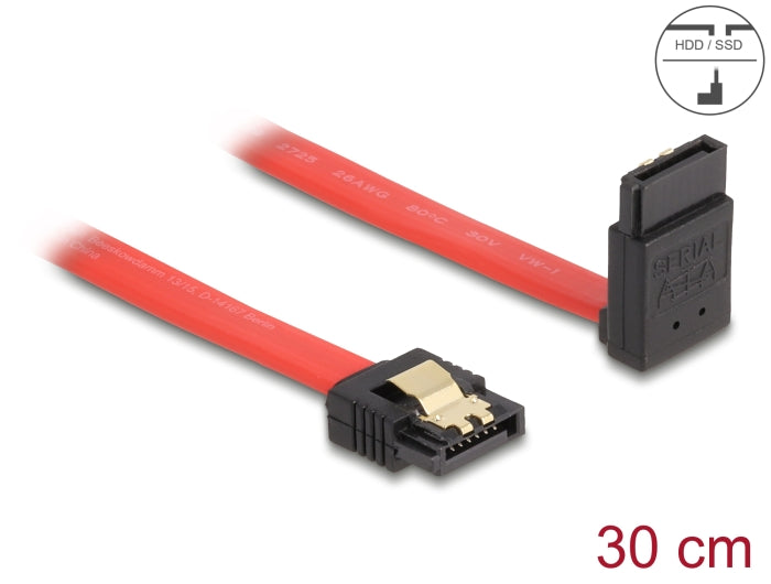 Delock SATA 6 Gb/s Kabel gerade auf oben gewinkelt 30 cm rot