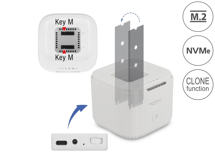 Delock M.2 Dockingstation für 2 x M.2 NVMe PCIe SSD mit Klon Funktion