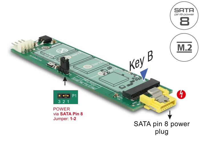 Delock Konverter SATA Pin 8 Power Buchse > M.2 Key B Slot