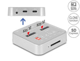 Delock Dockingstation für 1 x M.2 NVMe SSD + 1 x M.2 SATA SSD mit SD Express (SD 7.1) Card Reader und Klon Funktion