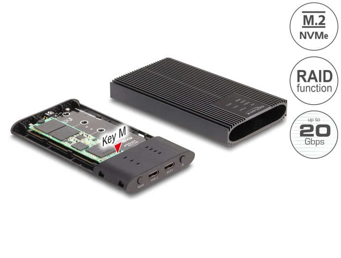 Delock Externes Gehäuse USB 20 Gbps für 2 x M.2 NVMe PCIe SSD mit USB Type-C™ Buchse und RAID - werkzeugfrei
