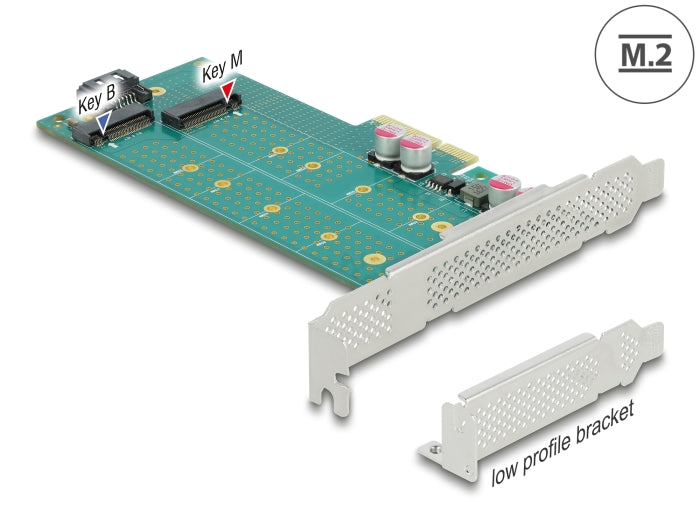 Delock PCI Express x4 Karte zu 1 x M.2 Key B + 1 x NVMe M.2 Key M - Low Profile Formfaktor