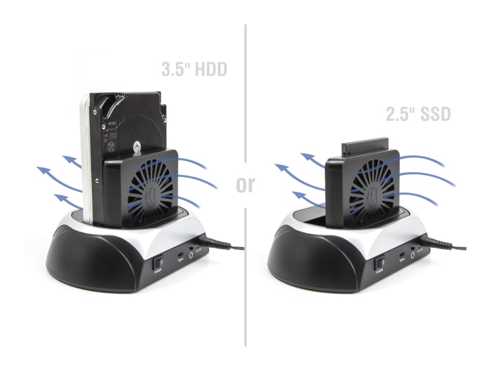 Delock USB 10 Gbps Dockingstation für 2.5″ / 3.5″ SATA HDD / SSD oder M.2 NVMe PCIe oder SATA SSD mit Lüfter