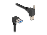 Delock USB 5 Gbps Kabel USB Typ-A Stecker 90° nach unten gewinkelt zu USB Typ-B Stecker mit Schraube 90° nach rechts gewinkelt 1 m schwarz