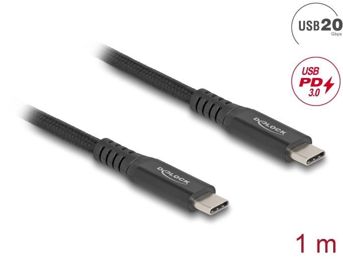 Delock USB 20 Gbps Kabel USB Type-C™ Stecker zu Stecker PD 3.0 100 W E-Marker 1 m schwarz Metall