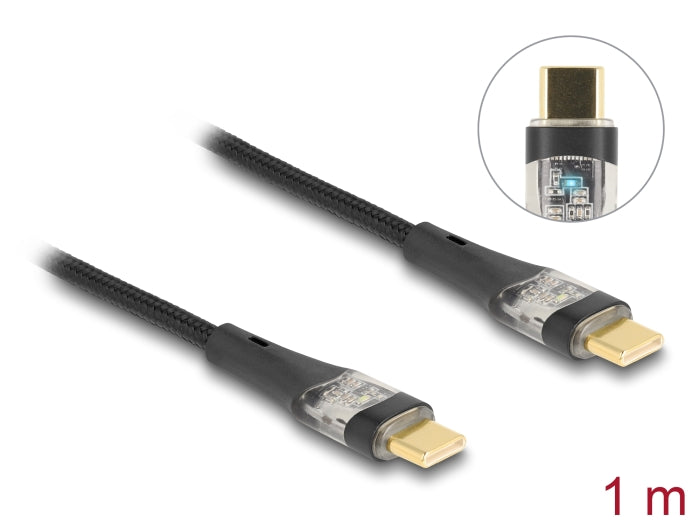 Delock USB 2.0 Schnellladekabel USB Type-C™ Stecker zu Stecker transparent PD 3.0 100 W 1 m