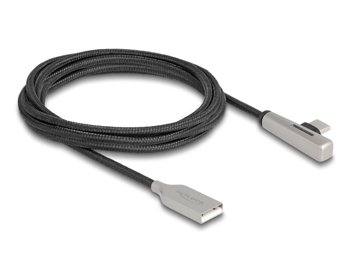 Delock USB 2.0 Kabel Typ-A Stecker zu USB Type-C™ Stecker gewinkelt mit LED und Schnellladefunktion 60 W 2 m