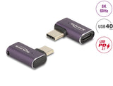 Delock USB Adapter 40 Gbps USB Type-C™ PD 3.1 240 W Stecker zu Buchse gewinkelt links / rechts 8K 60 Hz Metall