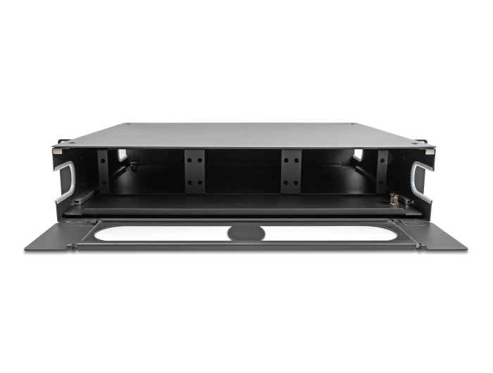 Delock 19″ LWL Patchpanel mit Sichtfenster unbestückt 2 HE dunkelgrau