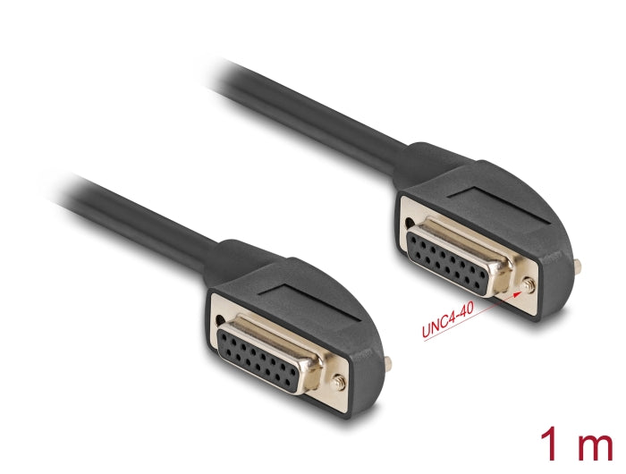 Delock Serielles Kabel D-Sub 15 Buchse mit Schraube 90° nach rechts gewinkelt zu D-Sub 15 Buchse mit Schraube 90° nach rechts gewinkelt 1 m schwarz