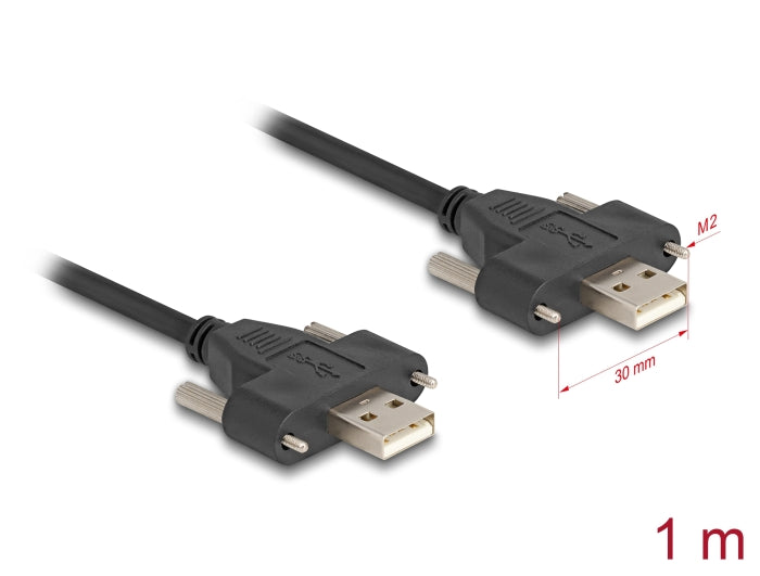 Delock USB 2.0 Kabel Typ-A Stecker zu Stecker mit Schraubenabstand 30 mm 1 m schwarz