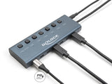 Delock USB 5 Gbps Hub mit 7 USB Type-C™ Ports mit Schalter davon 6 x Datenport + 1 x Daten und PD 20 Watt