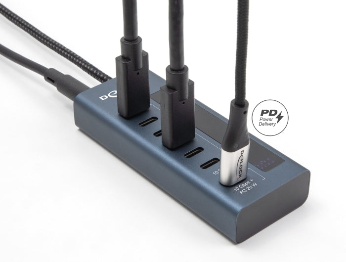 Delock USB 10 Gbps Hub mit 7 USB Type-C™ Ports davon 6 x Datenport + 1 x Daten und PD 20 Watt mit Leistungsanzeige