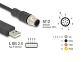 Delock M12 Serielles Anschlusskabel mit FTDI Chipsatz, USB 2.0 Typ-A Stecker zu M12 RS-232 Stecker A-kodiert 8 Pin 1,8 m schwarz