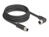 Delock M12 Kabel L-kodiert 4 Pin Stecker gerade zu Buchse rechts gewinkelt PUR schleppkettentauglich 3 m schwarz