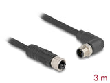 Delock M12 Kabel L-kodiert 4 Pin Stecker rechts gewinkelt zu Buchse gerade PUR schleppkettentauglich 3 m schwarz