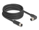 Delock M12 Kabel L-kodiert 4 Pin Stecker rechts gewinkelt zu Buchse gerade PUR schleppkettentauglich 5 m schwarz