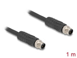 Delock M12 Kabel L-kodiert 4 Pin Stecker zu Stecker PUR schleppkettentauglich 1 m schwarz