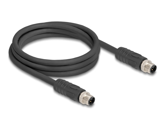 Delock M12 Kabel L-kodiert 4 Pin Stecker zu Stecker PUR schleppkettentauglich 2 m schwarz